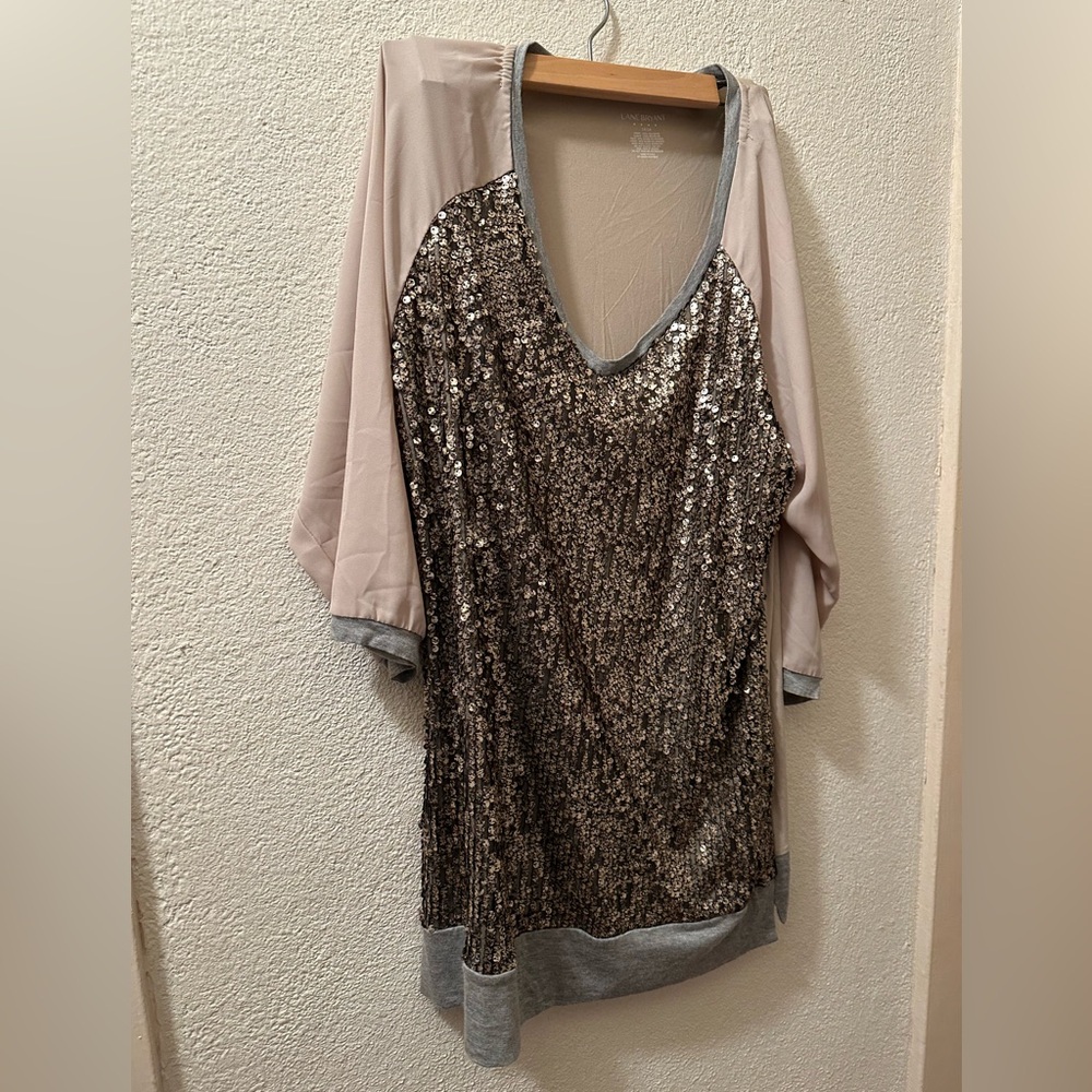 Lane Bryant NWT Tan/ Gray Sheer Sequined Tunic Size 14/16